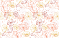 Pattern of colorful poppies and peaches designed into a pattern