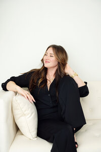 Woman on couch for branding session, Jane Osler Creative Studio