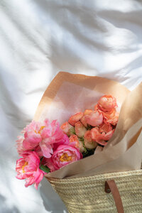 A bright pink bouquet of flowers 