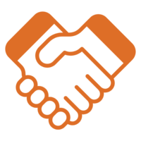 Icon of a handshake symbolizing trust, partnership, and reliable client relationships.