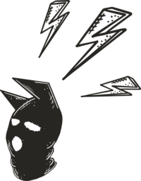 Projector slide with a skull and brain flash tattoo style drawing