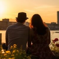 Couple sitting closely at sunset, representing renewed hope after participating in online affair recovery counseling in Miami.