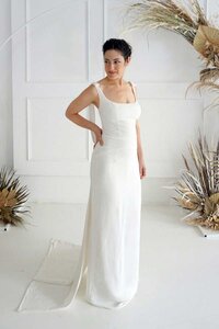 strappy Column wedding dress with low back Edith Élan Charleston, SC