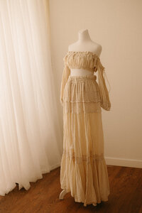 Neutral maxi maternity gown included in Nashville client closet for maternity and family sessions.