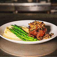 Filet mignon with criminis, fresh horseradish, bacon gremolata  Max Dales Steak and Chop House Restaurant