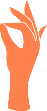 Orange hand branding icon holding the close button.