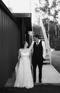 Black and white wedding photos couples shot in front of the stairs creative.