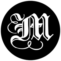 A stylized monogram in a black circle
