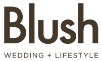 Blush Wedding + Lifestyle" logo with bold, brown text on a transparent background, representing clients of our brand identity design services.