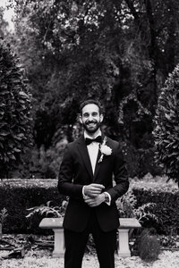 Groom is having his photos taken before seeing the bride.