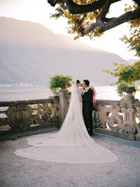Couple embracing in their villa del Balbianello wedding, Lake Como, by Andreas K. Georgiou Italy Wedding Photographer