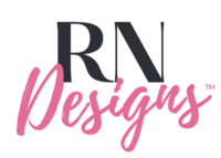 Logo for RN Designs with blue serif 'RN' and pink script 'Designs'