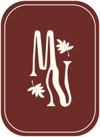 Cream-colored Mellow Nectar Co Sublogo with "MN" in wavy font and hand-drawn leafy illustrations on burgundy background.