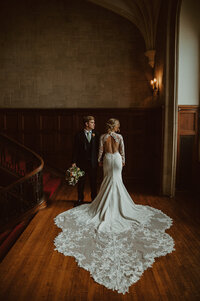 moody portrait of bride and groom 