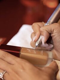 Close up of calligraphy hand-engraving process