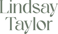 The words "Lindsay Taylor" in a modern serif green font