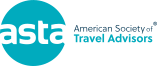 Logo of the American Society of Travel Advisors with the acronym "asta" in lowercase letters on a turquoise circle, followed by the full name in smaller text to the right.