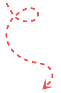 Red kids arrow graphic representing outdoor preschool programs at Bella Gardens, focused on early childhood education in East Dallas, Dallas, TX.