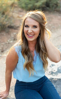 Woman smiling during golden hour to show creative web design and branding for entrepreneurs with Palme Design Co