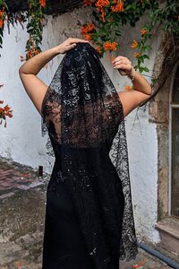 black sparkly veil - Edith Elan Custom Wedding Dress Designer