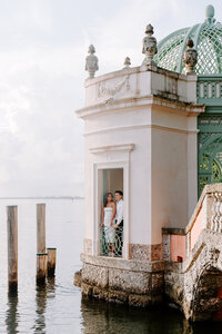 Couple at Vizcaya Garden in Miami.