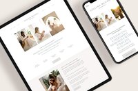 Tablet and smartphone displaying a photography website built with showit website templates, featuring images of women and children and text sections about portrait sessions.