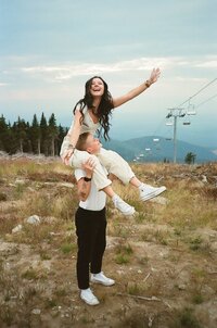 couple on mountain top on 35mm film