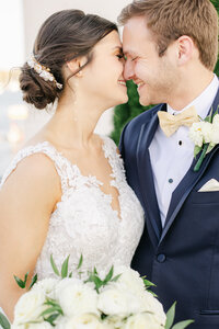Bride and groom close up kiss