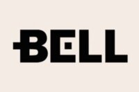 "BELL" Construction logo with geometric, blocky lettering on a beige background