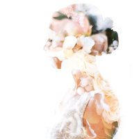 A double exposure of a bride taking during the getting ready portion of her wedding day.
