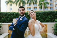 Quirky Bride and Groom posing for Photos at their Florida Keys Wedding