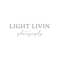 White circle with “Light Livin Photography” in black text.