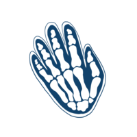 blue illustration of a skeletal hand