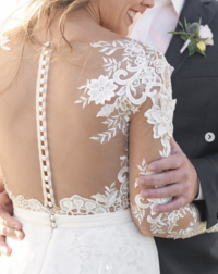 Close up of wedding gown back details