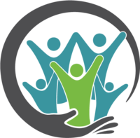 Simple logo with an arm and hand wrapped around five people