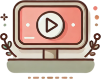 Minimalist flat icon of a desktop screen with a play button, styled in soft spring colors with floral accents. Represents weekly video trainings included in the Spring Sales Sprint to help product-based business owners plan and run seasonal promotions.