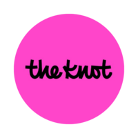 Bright pink circle with “the knot” in black script.