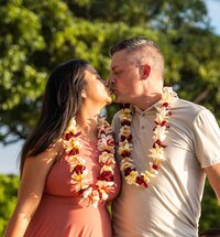hawaii couple photography with classic leis by Hawaii Adventure Portraits