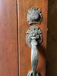 Old door handle on front door of St Paul vintage home