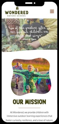 iPhone displaying the custom website design for Wondered nature school, featuring nature-inspired branding and outdoor learning elements.