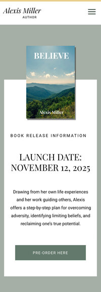 Iphone website mockup of Alexi Miller author site