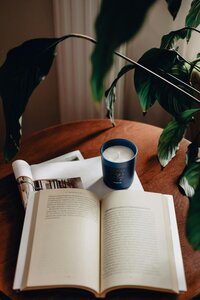 Close-up of a woman holding coffee and a book, representing the Cathartic Book Club—an online community for women integrating reflection, growth, and self-compassion.