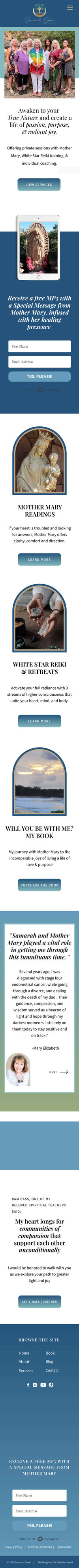 Samarah Grace services page screenshot mobile mockup on cell phone