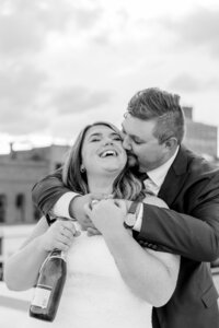 Bride and groom walk up memorial steps at their DC wedding