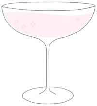 Hand-drawn illustration of a champagne coupe filled with rosé