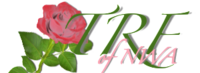 TRF logo in pink and green with rose