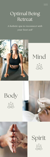 Optimal Being Retreat holistic spa services section of home page screenshot mobile mockup on cell phone
