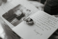 wedding bands and engagement rings in wedding photography on personal hand written vows at wedding venue montagu meadows in westminster maryland
