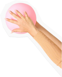 Arms reaching out holding a pink pilates ball