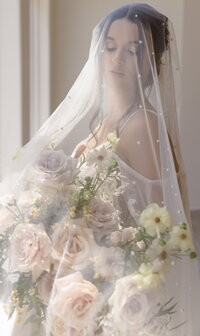 bride with veil over her face